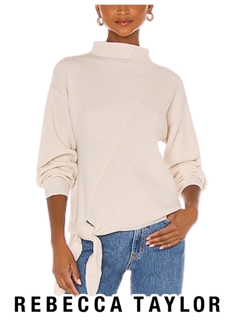 Rebecca Taylor | Merino Wool Side Tie Sweater in Cream - Size XL